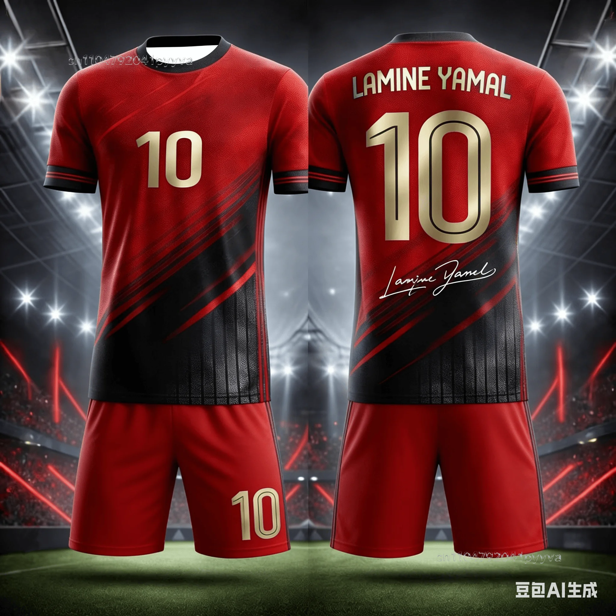 26 New Models # Yamal # 10 Black and Red Gradient Jersey Fan Version Training Suit Adult/child Parent-child Plus Size Set