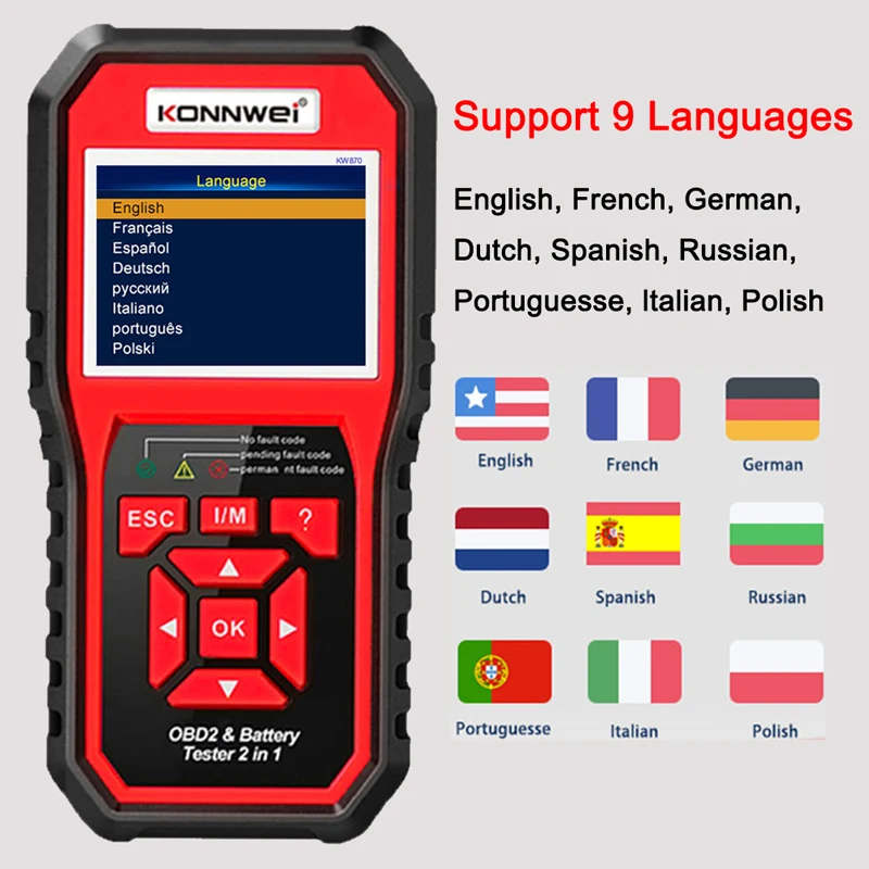 KONNWEI KW870 سيارة دراجة نارية 6 فولت 12 فولت جهاز اختبار بطارية obd2 التلقائي ماسح ضوئي تشخيصي 2 في 1 التحريك شحن أدوات الاختبار