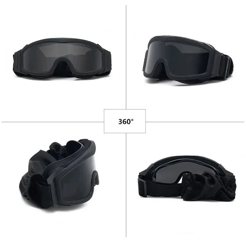 Airsoft Tactical Goggles 3 Lens Wind Dust Proof Shooting Motocross Motorcycle Mountaineering Glasses Safe UV Protection