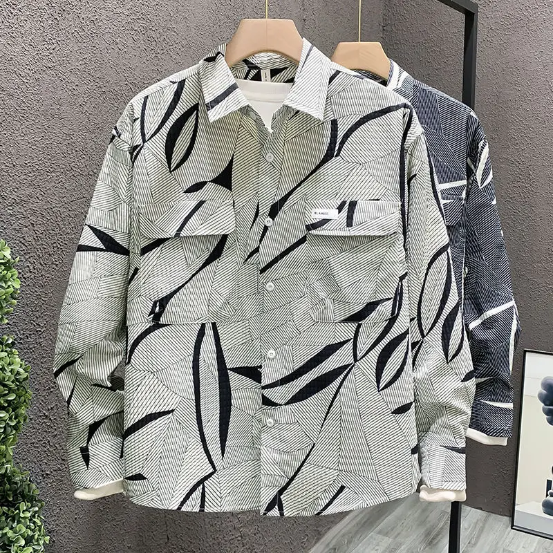 

Fashionable Brand Spring and Autumn Shirt Men's Loose Irregular Pattern Printed Casual Long-sleeved Button Cardigan