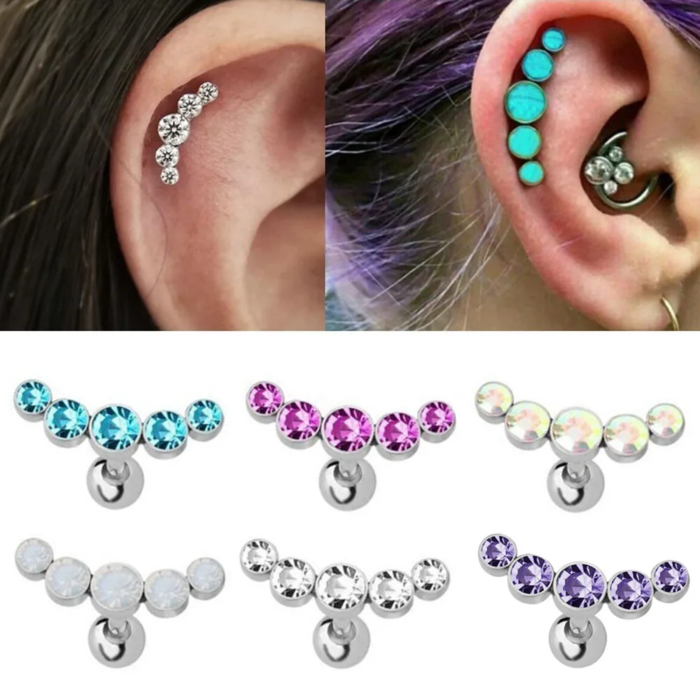 1Pcs Fashion 16G Crystal Gem Opal Ear Piercing Body Jewelry Stud Earrings Cartilage Helix Tragus