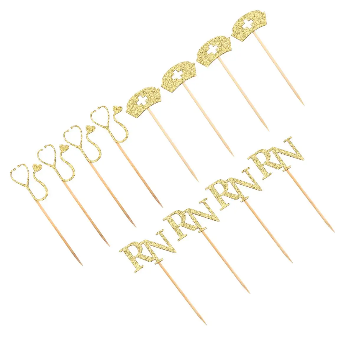 

24 Pcs Cupcake Cake Picks Golden Birthday Party Decorations Dessert Topper Bar Tools Party Cupcake Topper Accessories