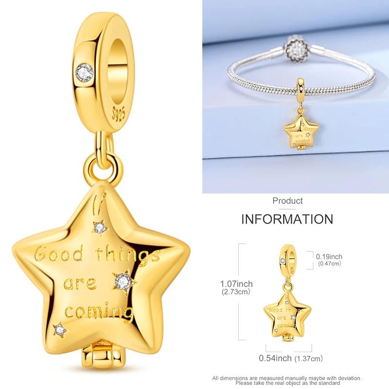 925 Sterling Silber Sonne Sternenhimmel Charms Serie Gold Sonne Sterne Mond Anhänger Passend für Armband DIY Schmuck Original Mode für Frauen – Detail 23