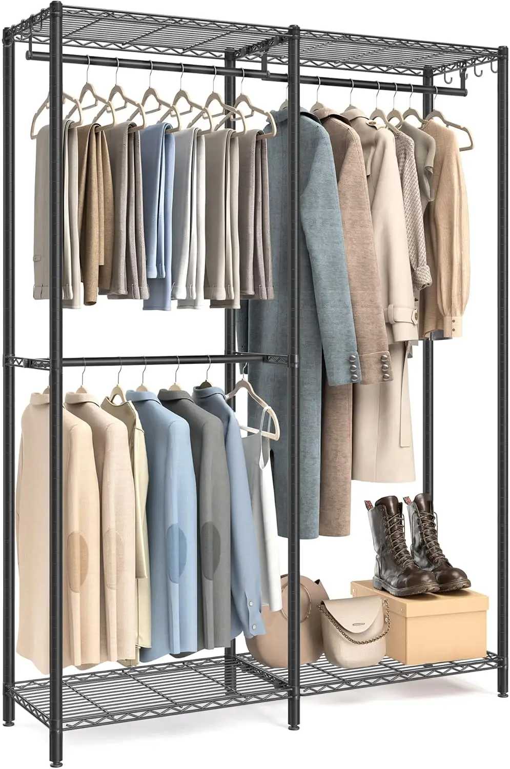 

Clothes Rack, Freestanding Wardrobe Closet, Metal Clothing Racks, Heavy-Duty Garment Rack with Adjustable Wire Shelves