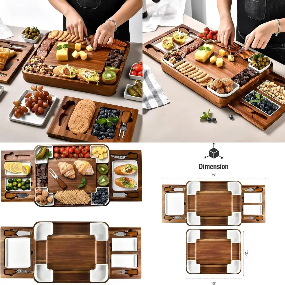 

Набор досок для сыра из дерева акации из 14 предметов — идеальный подарок на новоселье, свадьбу и праздник для пар