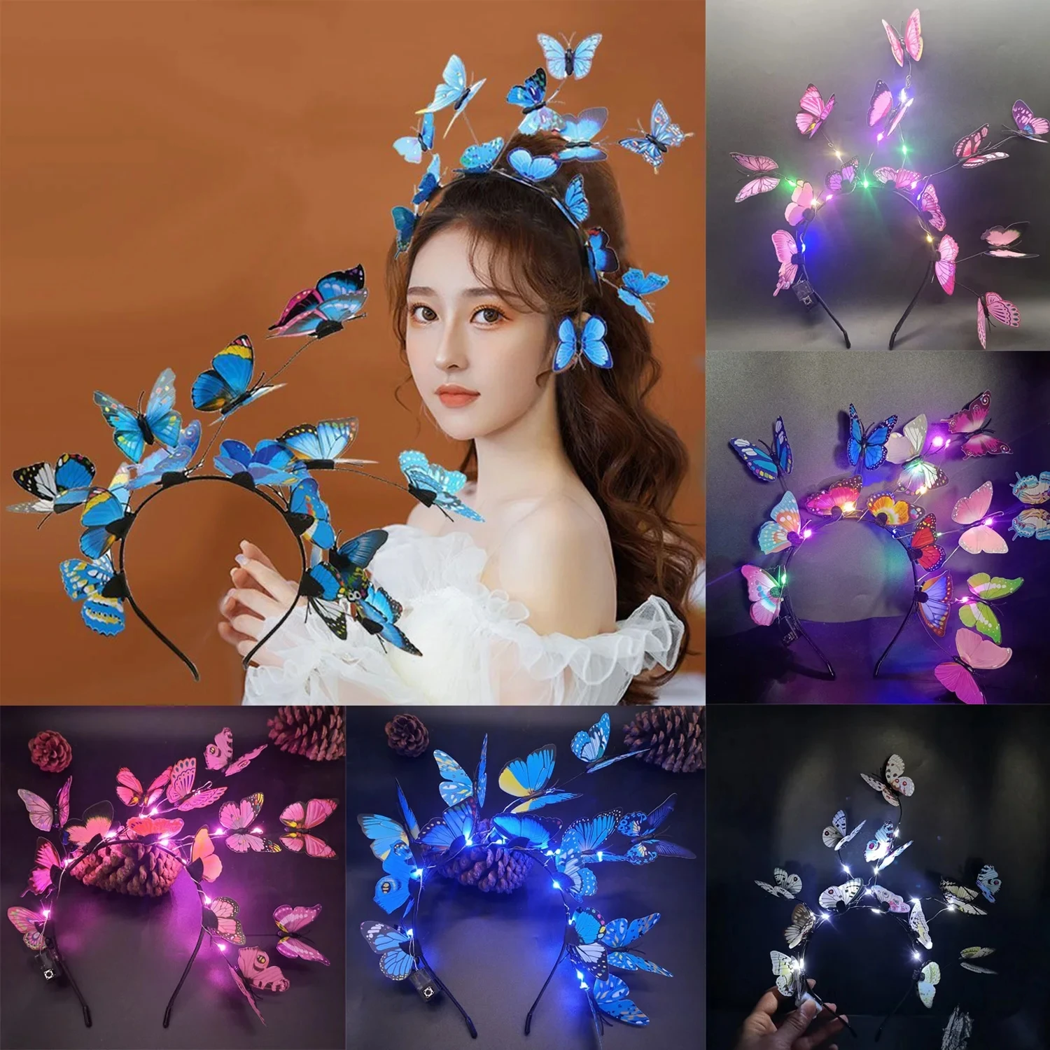 Glowing LED Light Up Butterfly Headband Bohemian Hair Band Hoops Colorful Headpiece For Party Wedding Xmas Concert Head Band