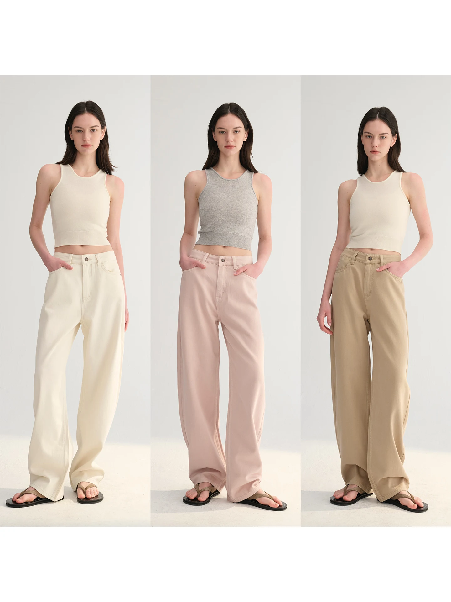 

Джинсы женские прямые из хлопкового денима с низкой насыщенностью цвета, трехцветные, весенне-летние, универсальные, стройнящие, с естественной линией талии