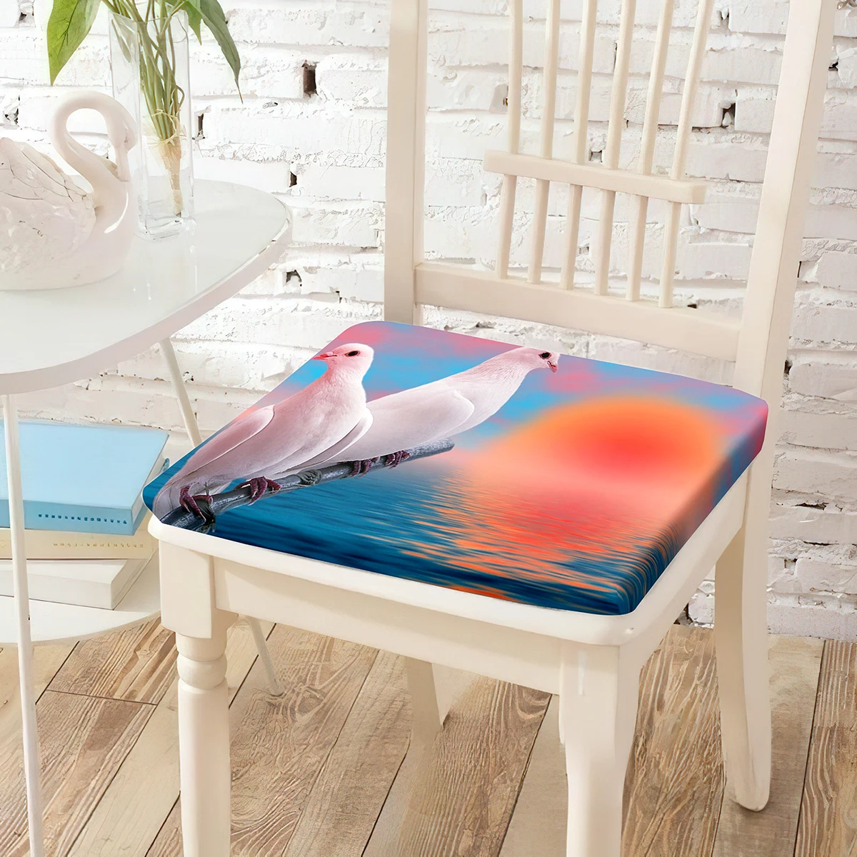 Peace Pigeon Sea Sun Printed Chair Cushion Square Seating Cushions Soft Mat for Wheelchair Travel Car Home Chairs Pads Decor