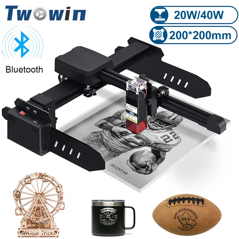 TWOWIN 20W/40W Laser Engraving Machine Bluetooth Cutting Engraver  Machine Wood CNC Stainless Steel Router DIY Mini Mark Printer