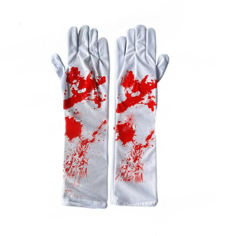 Halloween Cosplay Bloody Chef Ghost Claw Fingernail Gloves Horror Theme Stage Performance Bloodstain Print Vampire Dress Up