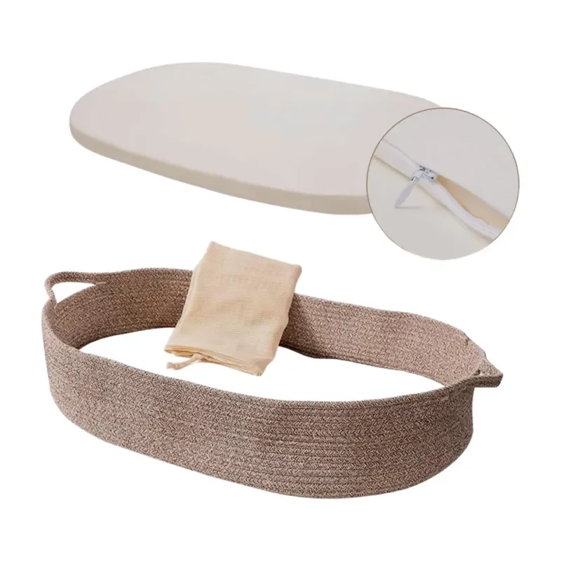 Newborn gift, baby changing basket, diaper storage box, soft portable oval organic cotton rope baby bath gift
