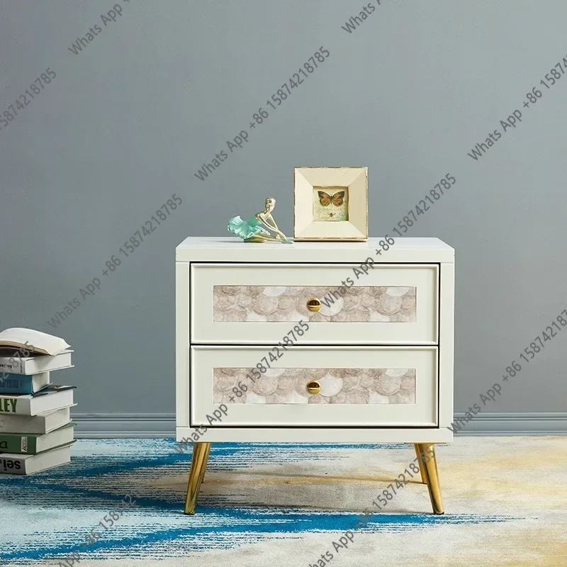X American Light Luxury Bedside Table Bedroom Shell Bedside Locker Modern Simple Living Room White Small Side Cabinet