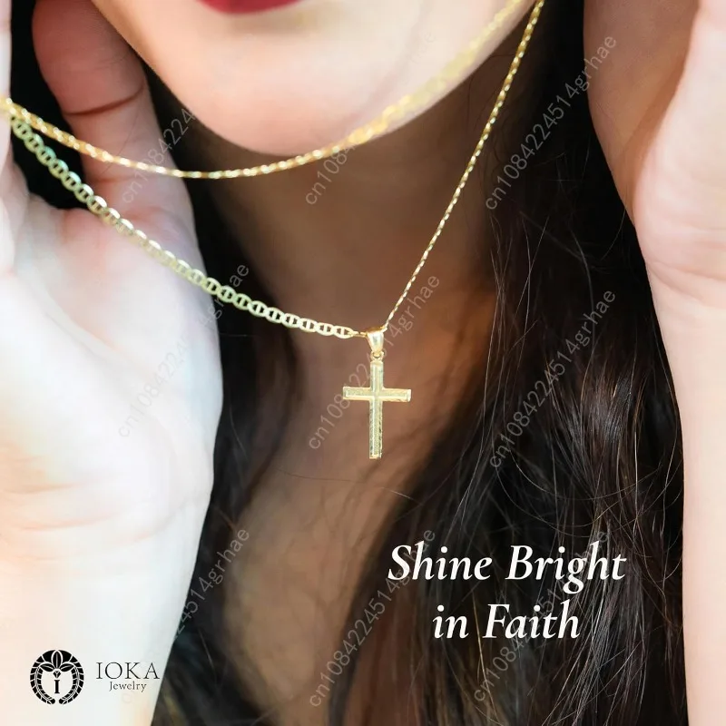 จี้กางเขนทองคำแท้ 14K สีเหลือง สำหรับผู้ชายหรือผู้หญิง มีสองขนาด – จี้พระเยซูขนาดเล็ก 14 กะรัต สำหรับสร้อยคอหรือสายโซ่ – จี้รูปไม้กางเขนแบบบาง