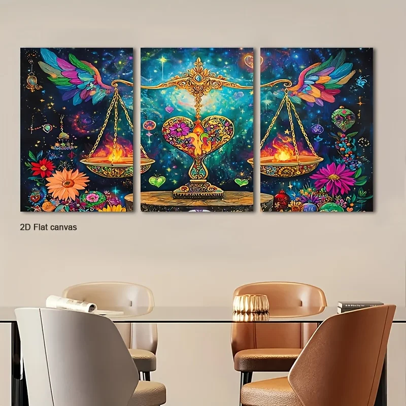 Frameless canvas 3pcs  Cosmic Balance Wall Art - Modern Mural With Stars & Nebulae, Wrapped Canvas Suitable For, Bedroom, Off