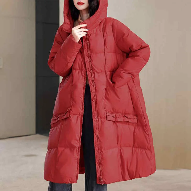 2024 Winter New Down Coat Women Korean Fashion Long Large Pocket Oversized Puffer Jacket Thick Warm Windproof Parkas Outwear