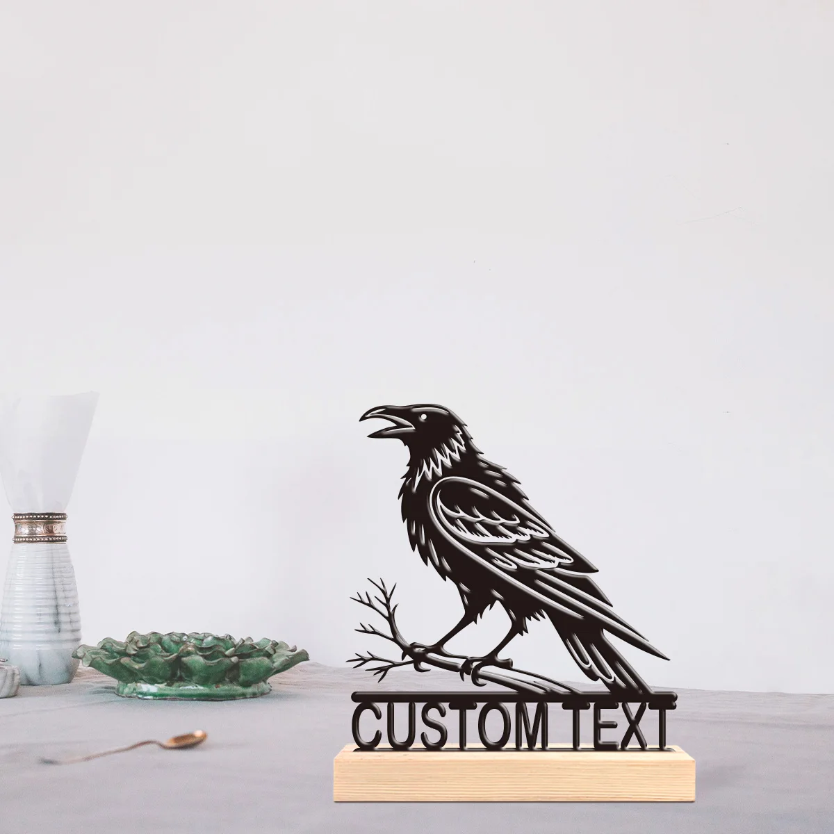 1pc Personalized Retro Iron Statue Decoration Custom Content With Wooden Base Holiday Gifts for Family and Friends
