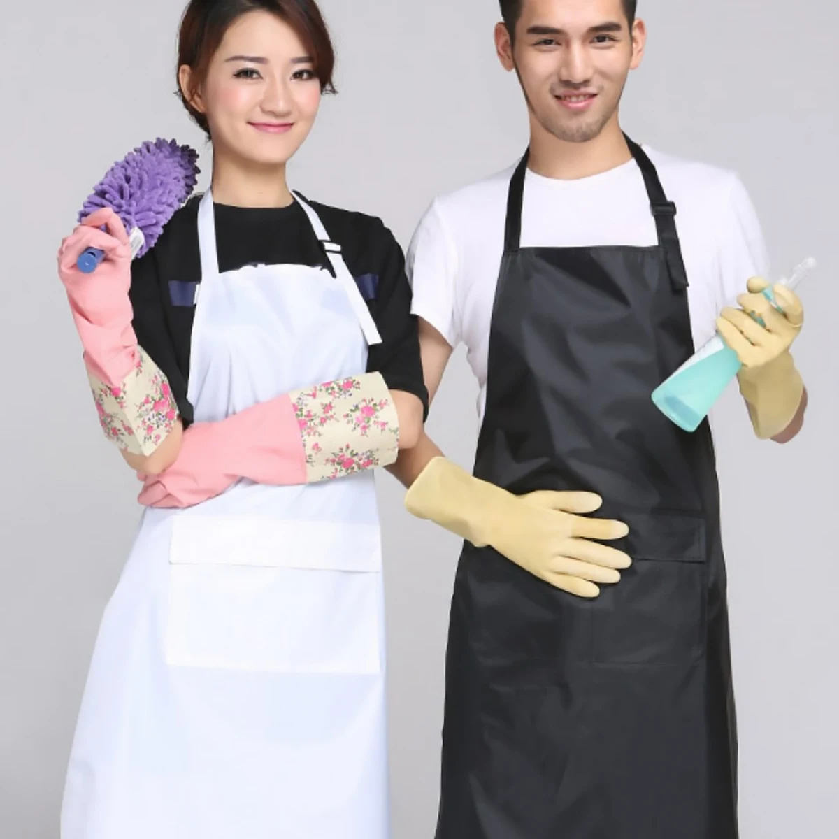 

Apron Waterproof PVC Kitchen Cooking Serving Hanging Neck Black Aprons for Adults Work