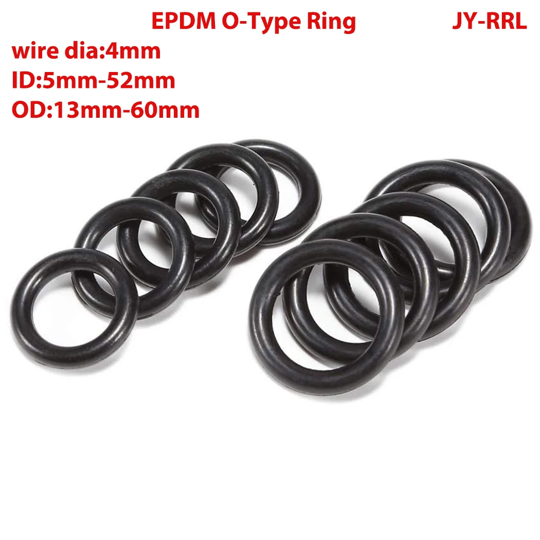 20PCS O-Type Ring Seal Gasket Thickness CS 4mm ID 5~52mm OD 13~60mm EPDM Rubber Insulated Waterproof Washer Round Shape Nontoxic