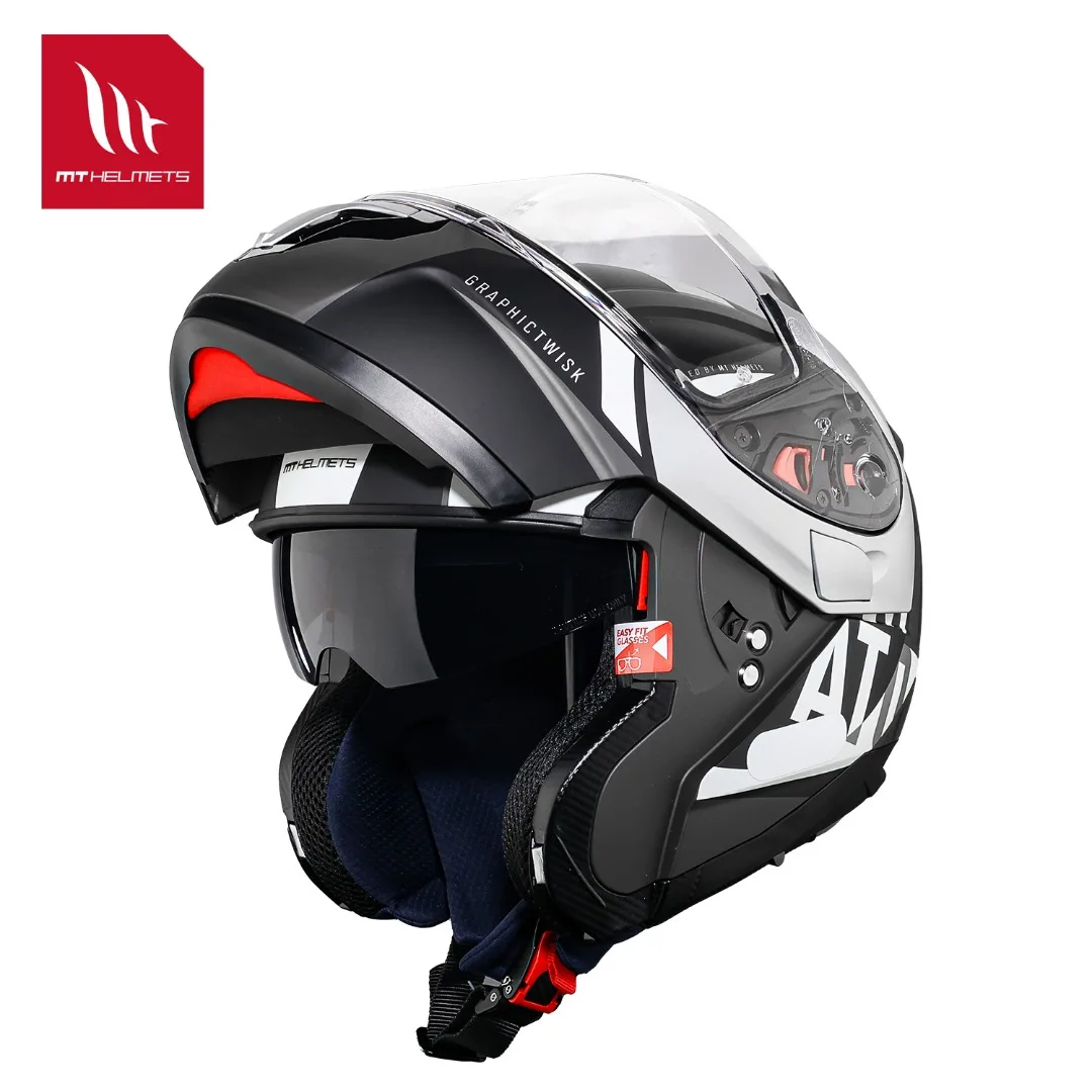 Flip up Motocross Helmet Mt Atom Sv Clear Outer Visor Black Inner Visor Motorcycle Helmets Quick Release Buckle Gloss / Matt