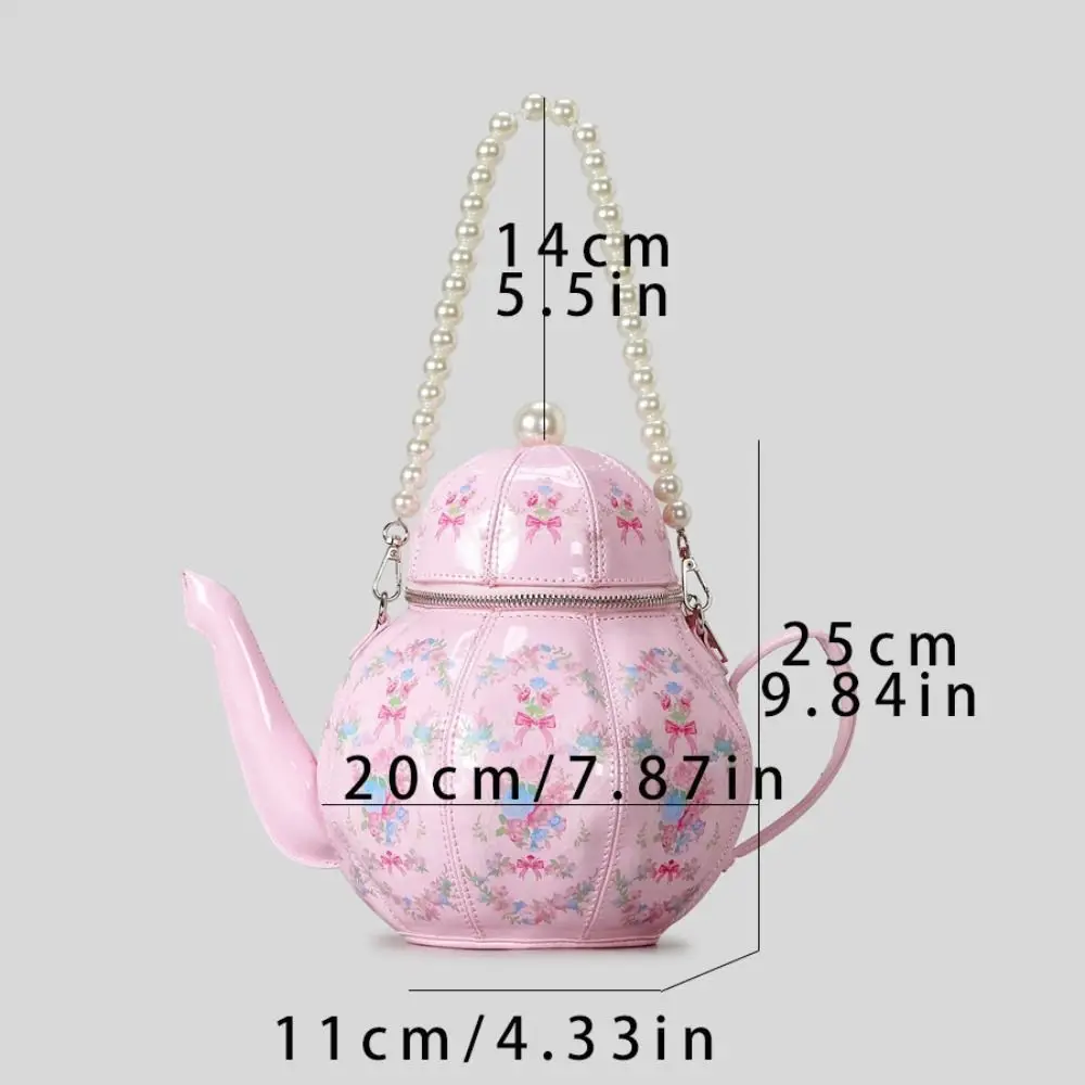 New PU Leather Teapot Design Handbags Personality Creative Buckets Bag Luxury Pearl Chains Purse for Girls for Women view 4