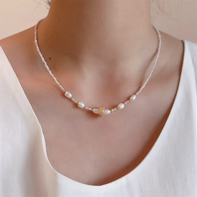 

Minar Clsssic Freshwater Pearl Natural Stone Beads Strand Beaded Necklace for Women Girls Real Gold Plated Copper Chain Choker