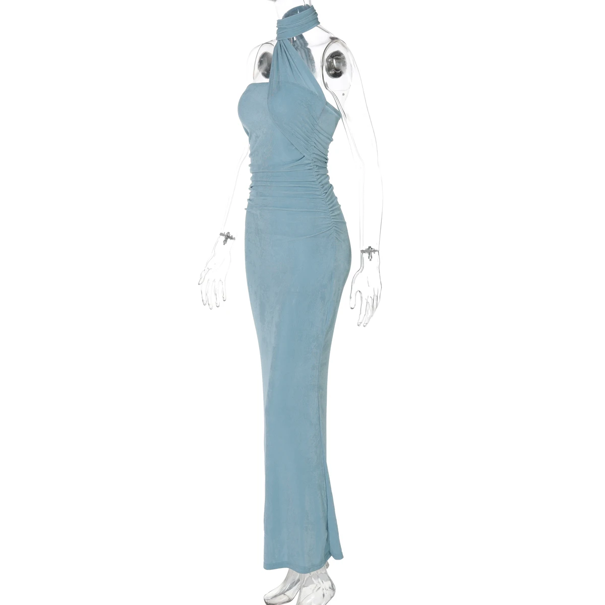 Hugcitar Elegant Solid Halter Sleeveless Backless Ruched Sexy Bodycon Maxi Dress Summer Women Y2K Outfit Evening Party Festival