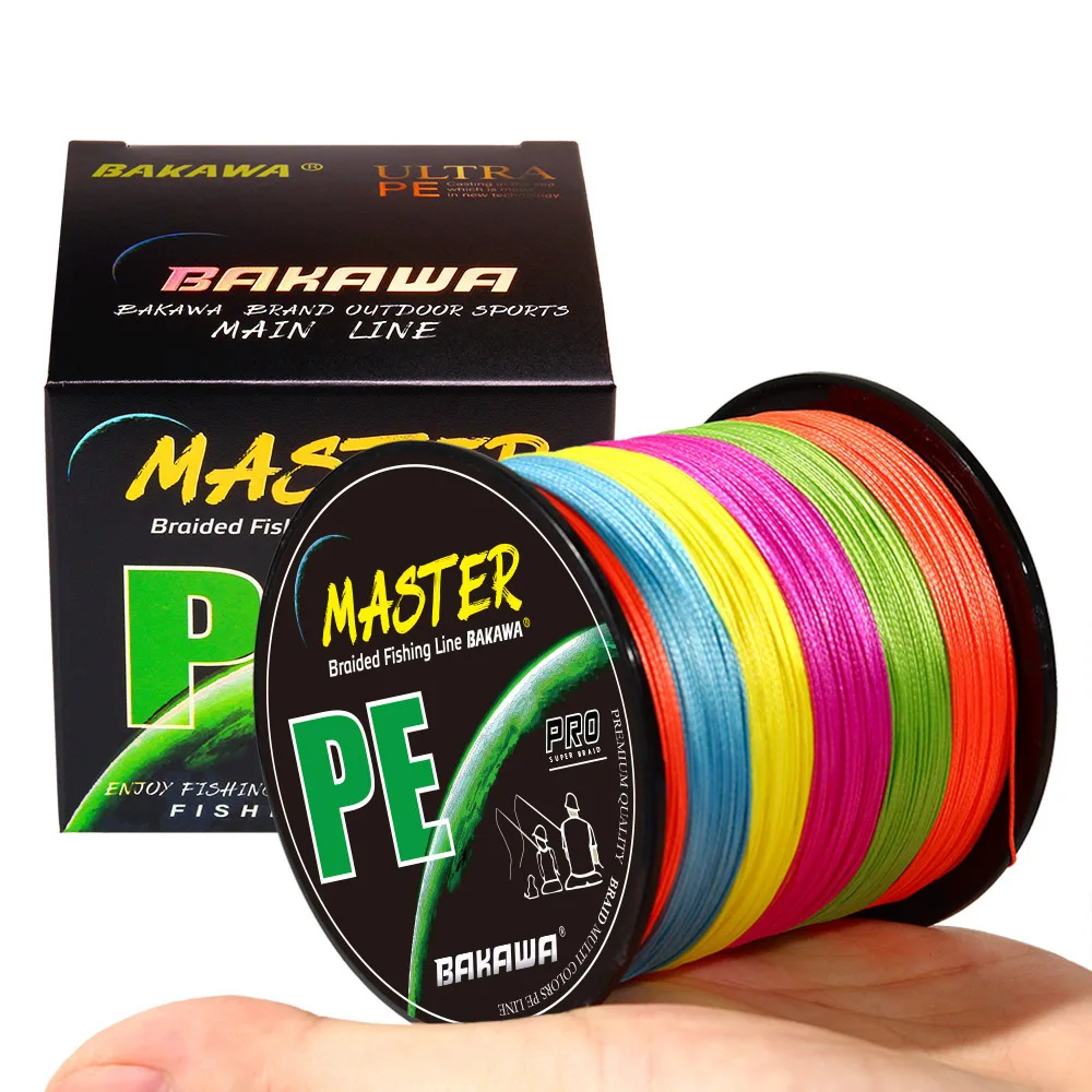 BAKAWA Saltwater Freshwater Braided Fishing Line 4 Strands 4 Woven Smooth Wire Multifilament PE Carp Thread 300M 500M 1000M 100M