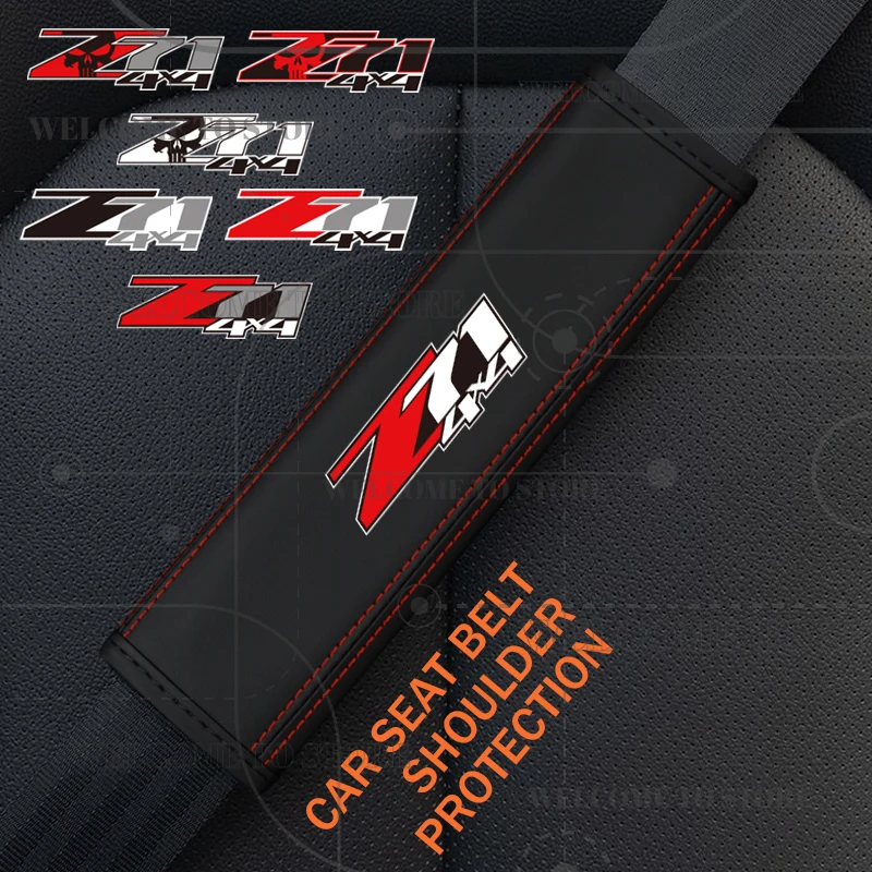 

2Pcs For Z71 4X4 Emblem Logo Trailblazer Traverse Tahoe Silverado Colorado Suburban Leather Car Safety Belt Shoulder Cover Pads