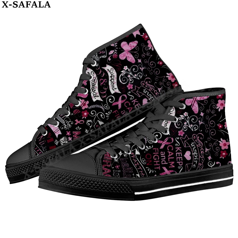 Breast Cancer Awareness Men Vulcanized Sneakers High Top Canvas Shoes Classic Brand Design Men Flats Shoes Lace Up Footwear-4