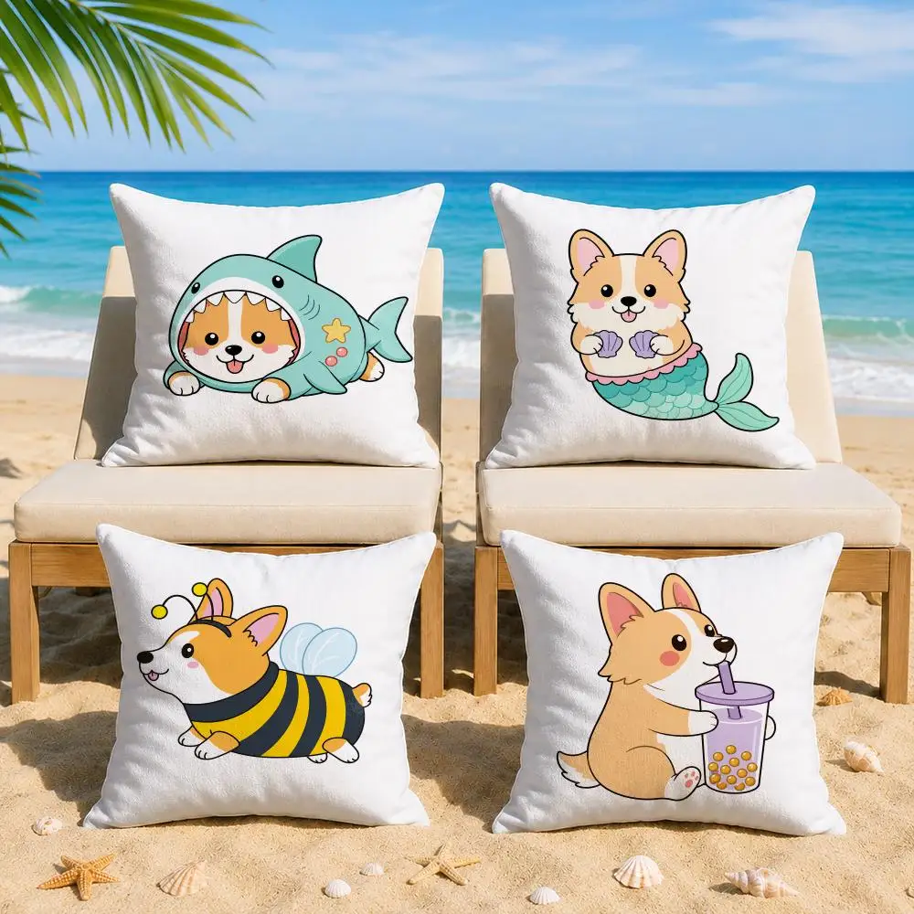 Cute Cartoon Corgi Cushion Cover Short Plush Soft Double-Sided Printing Pillow Case Cozy Sofa Bedroom Home Decor Gift