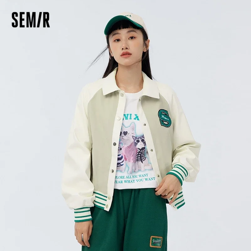 

Semir 2023 Women Jacket Spring New Trendy Br Letters Loose Splicing Jacket Contrast Color Raglan Sleeves Jacket for Women