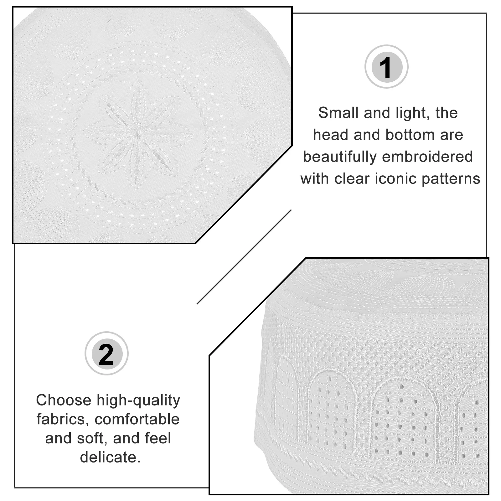 

Islamic Men's Hat Prayer Muslim Worship for Eid Polyester Cotton Male Embroidered Man