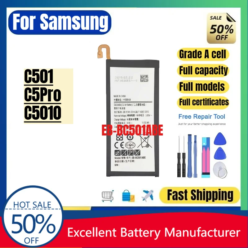 0 Cycle EB BC501ABE Battery for Samsung C501 C5 Pro C5010 Phone High Quality Replacement Lithium Polymer Grade A Cell with Tools