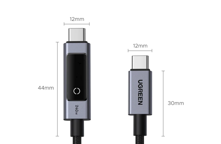 UGREEN PD240W USB-C to USB-C Cable with TFT Smart Display Nylon braided Aluminum 480Mbps for iPhone MacBook Galaxy Pixel XPS
