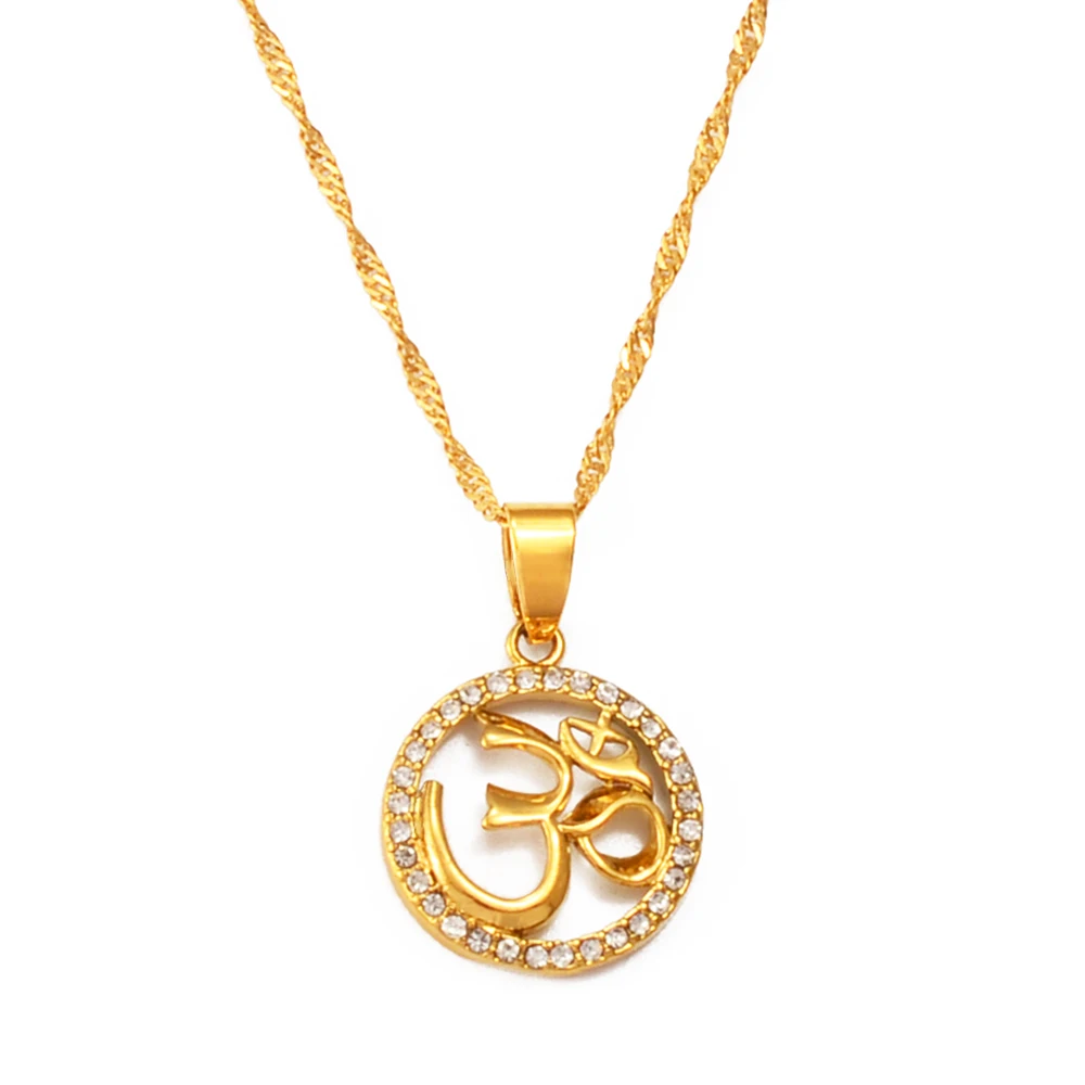 Anniyo Hindoo Jewelry, Hindu Buddhist OM Pendant Necklace Hinduism Yoga India Outdoor Sport Chain Gold Color Women