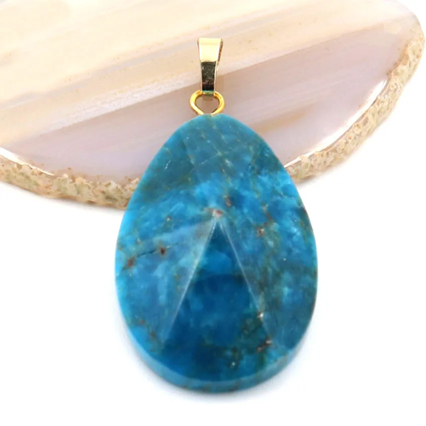 Natural Labradorite Pyramid Faceted Stone Pendant Necklace For Women Apatite Lapis Lazuli Yolk Stone Chain Jewelry Men Gifts