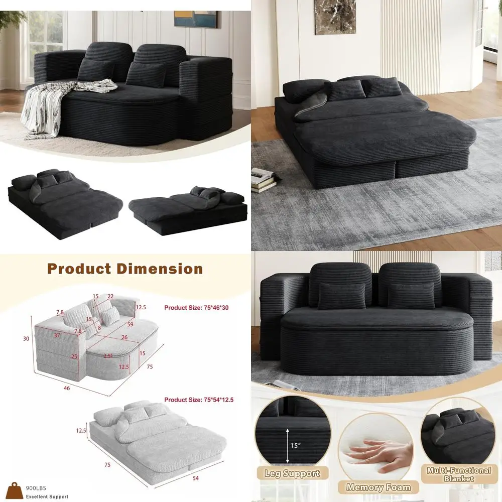 Негабаритный вельветовый складной диван-кровать, раскладной диван 2-в-1 с подушкой и одеялом, сборка не требуется, удобная Li