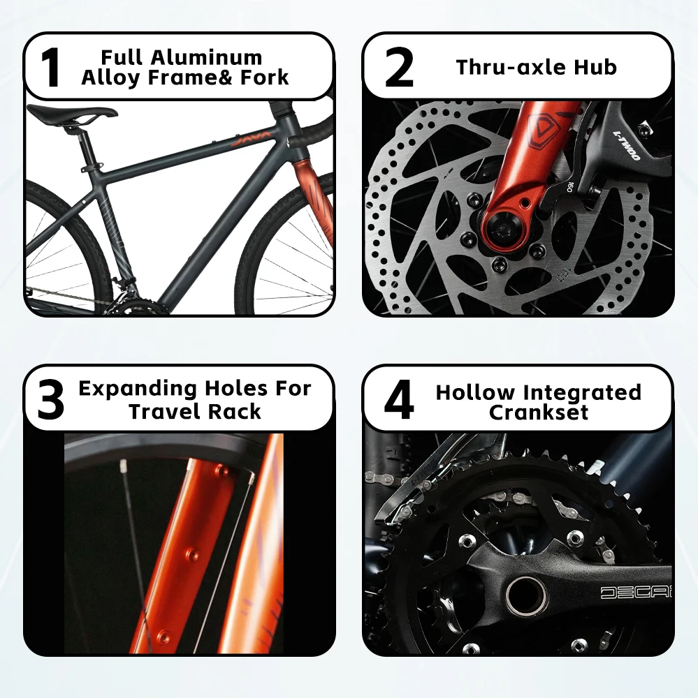 جافا سيكويا دراجة الحصى سبائك الألومنيوم 16 سرعة قرص الفرامل الهيدروليكية 700C دراجة