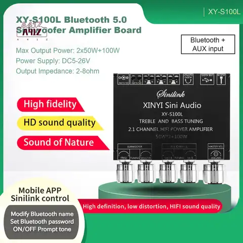 A41Z-Bluetooth 5.0 2.1 Channel Power Audio Stereo Subwoofer Amplifier Board 50WX2+100W Speaker AMP XY-S100L