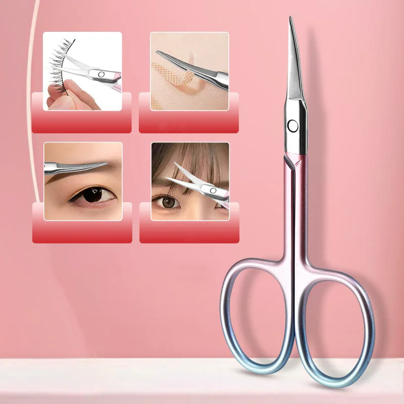 精密曲げステンレス鋼はさみ - 眉毛やメイクケアのための多機能美容ツール、滑り止めグリップ付き