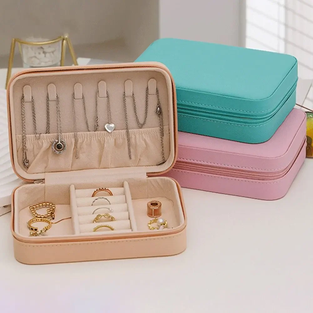 

Leather Trinkets Storage Organizer Dustproof Large Capacity Jewelry Storage Case Solid Color Simple Portable Jewelry Organizer