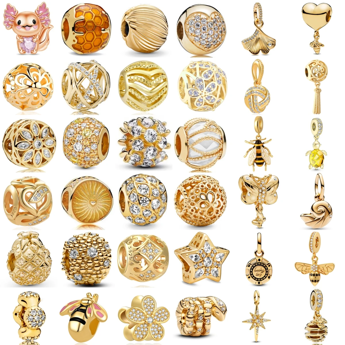 New 925 Silver Gold Plating Bee Butterfly Conch Sea Turtle Charms Beads Fit Original Bracelet Accessories For Women Gift