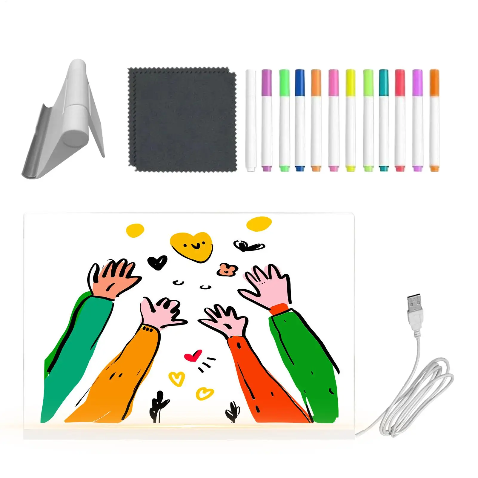 

LED Note Board with 12 Pens Colorful DIY Night Light Up Acrylic Message Board Rewritable Glowing Drawing Message Lamp Kids Gift