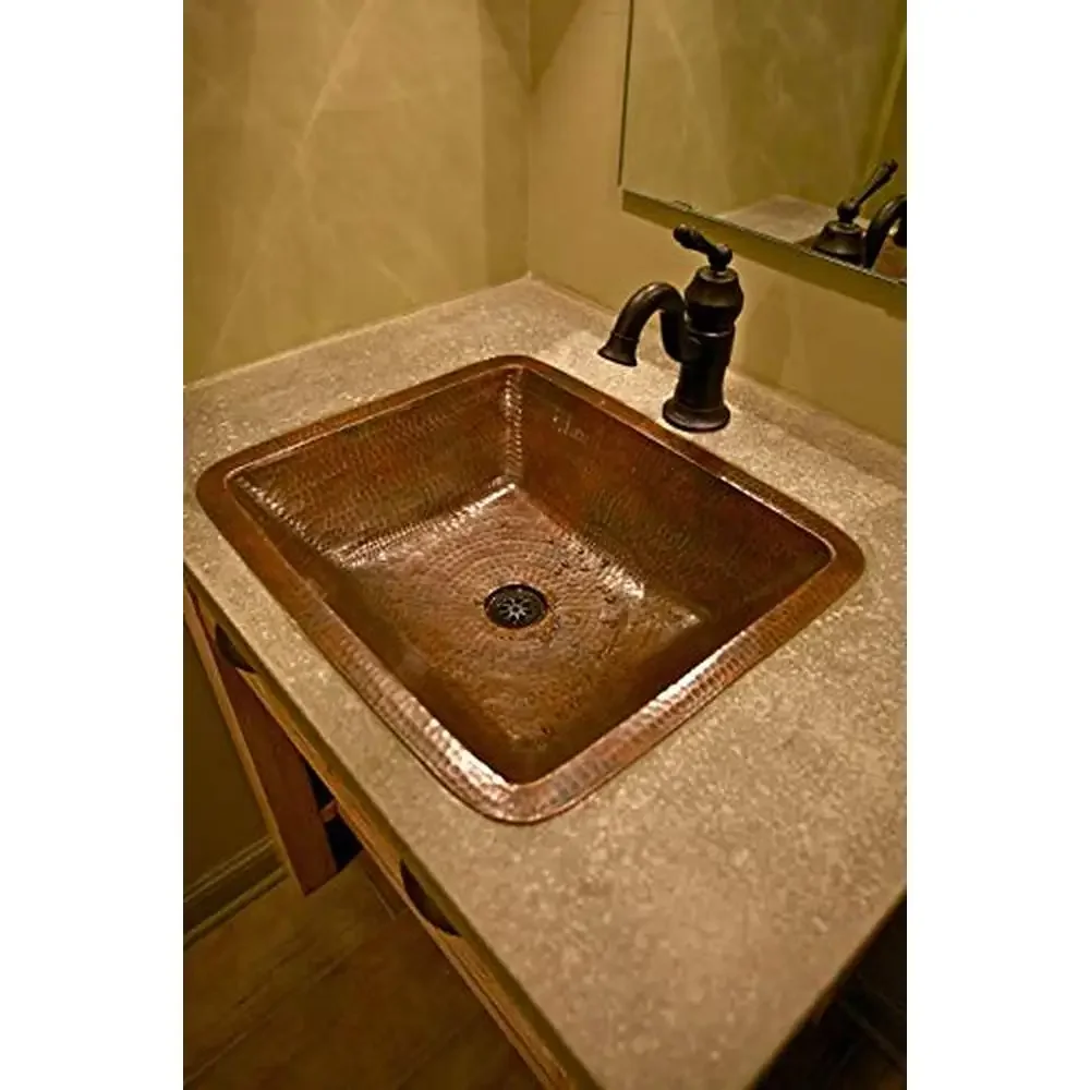 Lavello da bagno in rame martellato da 19 "bronzo lucidato a olio realizzato a mano da artigiani messicani materiale igienico e sostenibile senza piombo