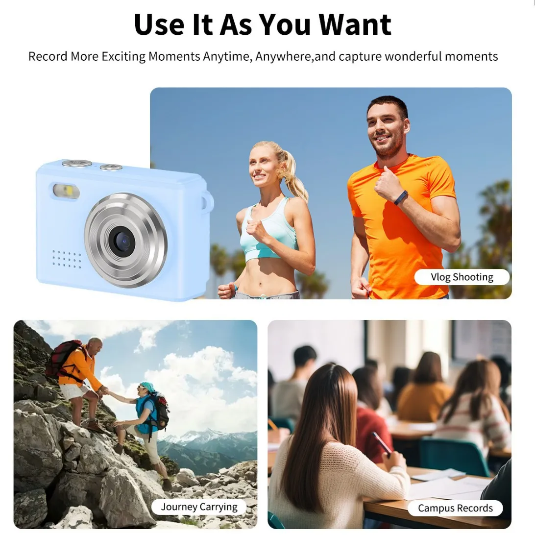 كاميرا صغيرة رياضية للأطفال للتصوير الفوتوغرافي وكاميرا الإبهام لتسجيل الفيديو لركوب الدراجات والمشي لمسافات طويلة وكاميرا تسجيل الحيوانات الأليفة للأطفال