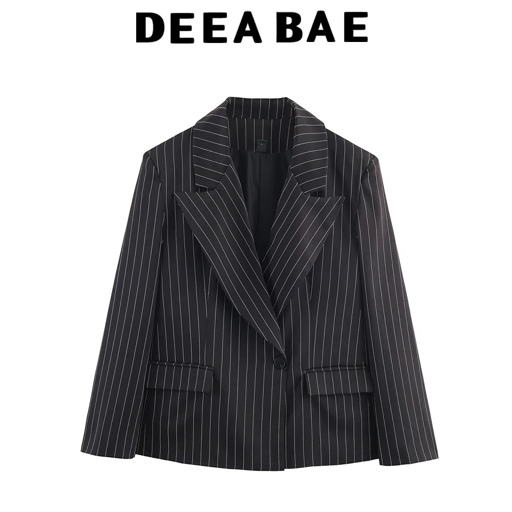 

DEEABAE European and American style winter new women's loose and versatile fine striped loose suit jacket