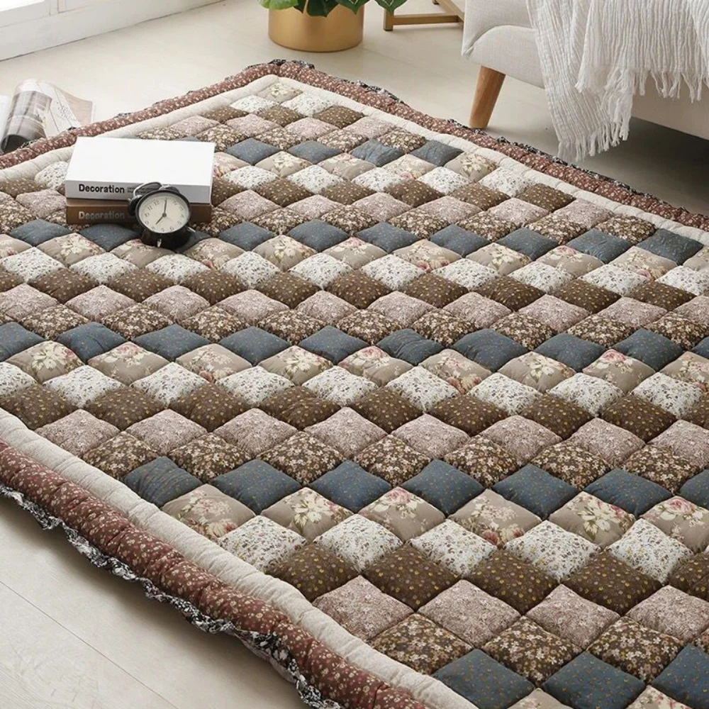 Top Pure Cotton Checkered Carpet Thickened Warm Non-slip Cushion Mats 150X200 CM Rugs For Home Living Room Bedroom Prayer HOTEL