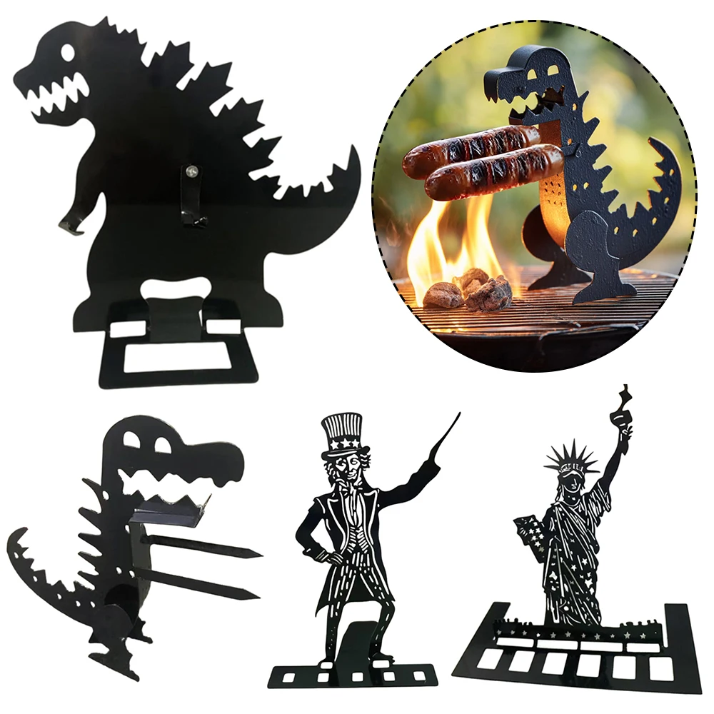 

2PCS Metal Hot Dog Roaster Stand Creative Dinosaur-Themed Hot Dog Holder BBQ Grill Accessory for Camping Outdoor Cooking