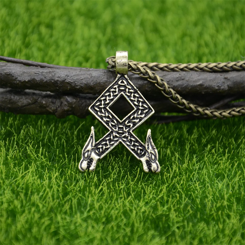 Nostalgia Norse Viking Pendant Rune Othala Amulet Wolf Necklace Gothic Mens Womens Jewelry