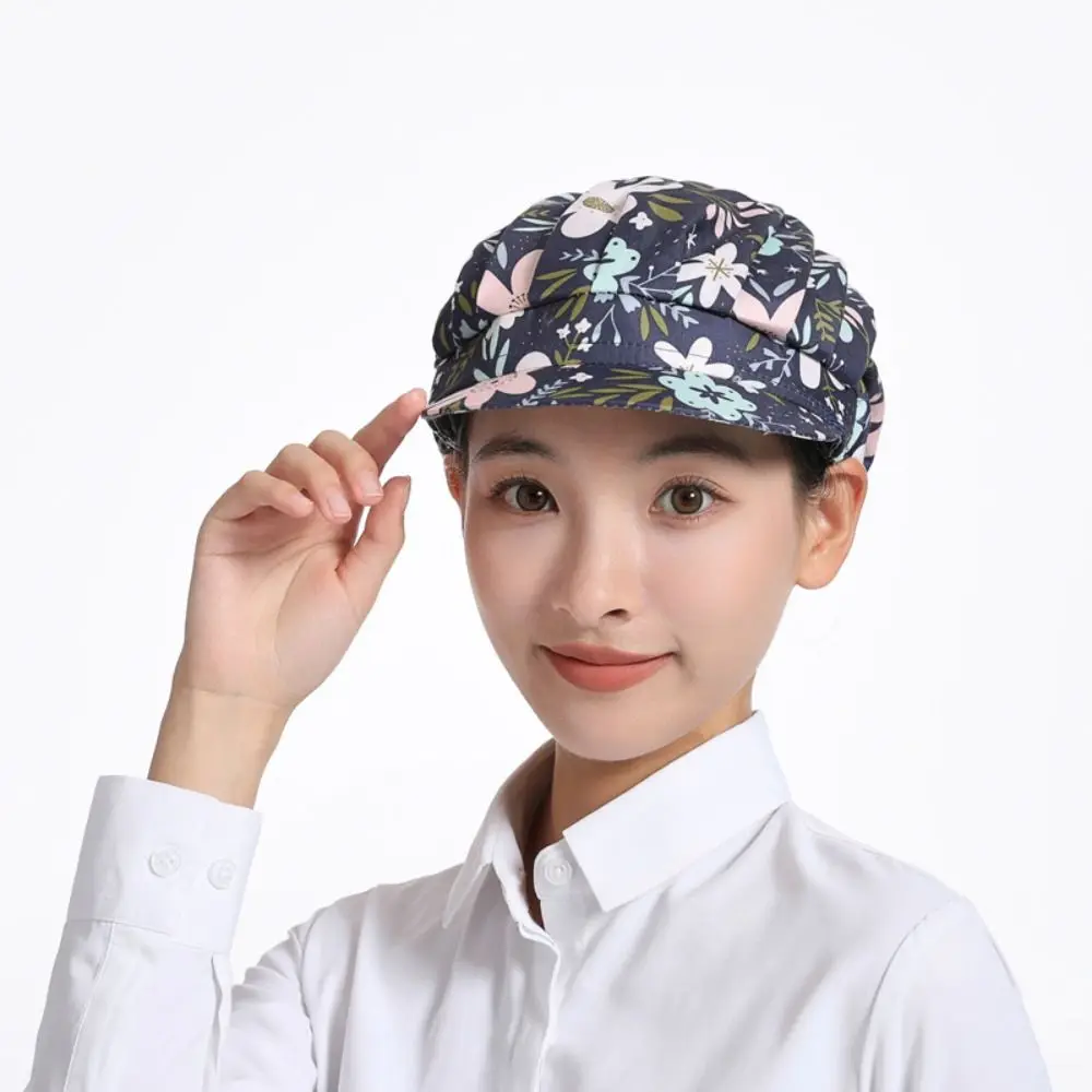 

Women Cotton Dust proof Work Cap Food Service Bundled Hair Chef Cap Printing Fabric Cook Hat Canteen Catering